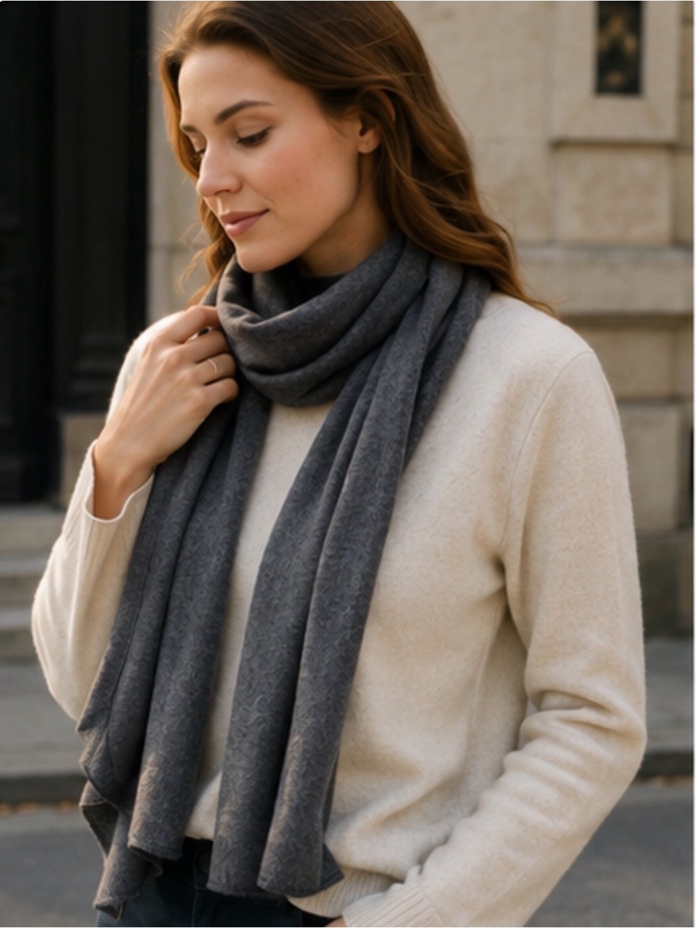 Eureka 100% Cashmere Scarf Unisex Charcoal Gray One Size 76”